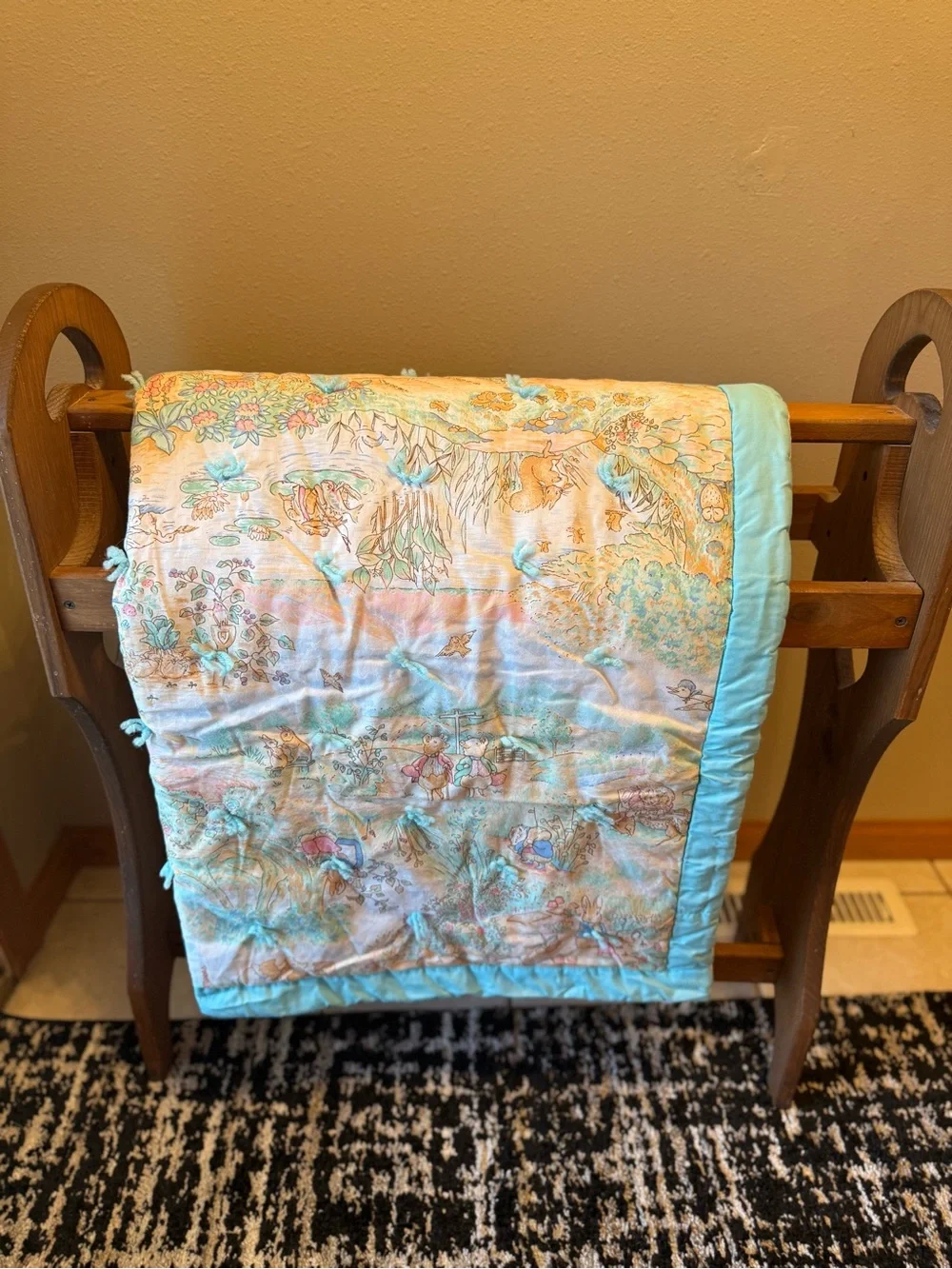 Vintage nursery rhyme printed handmade children’s quilt blanket